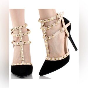 Studded Black and Cream Heels